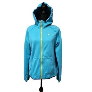 Nike Therma Fit 100% Polyester Teal & Neon Green Hooded Jacket Size L